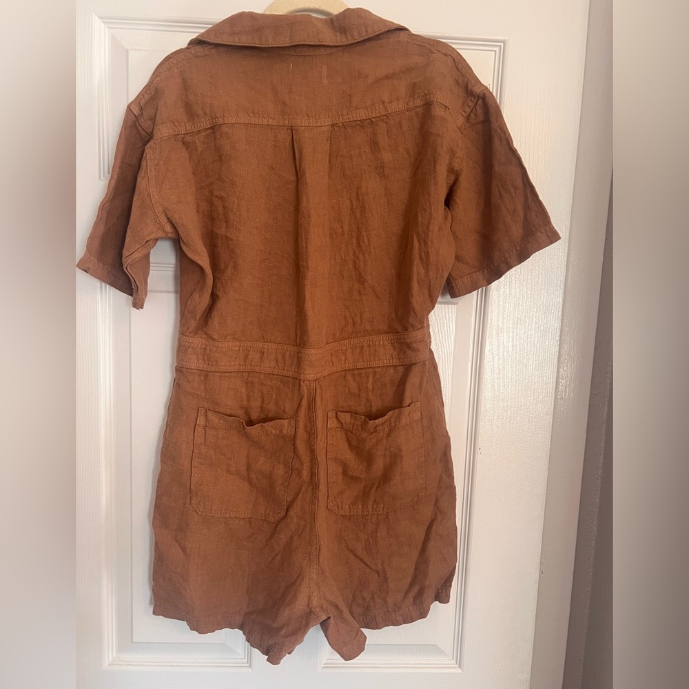MATE the Label Rust Brown Short Sleeve Linen Romper - Picture 5 of 5